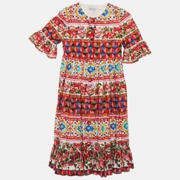 Pre Owned Dolce & Gabbana Multicolor Carretto Con Rose Print Cotton Flouce Dress 6 Yrs