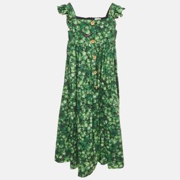 Pre Owned Dolce & Gabbana Kids Green Printed Poplin Ruffled Sleeve Dress 11/12 Yrs