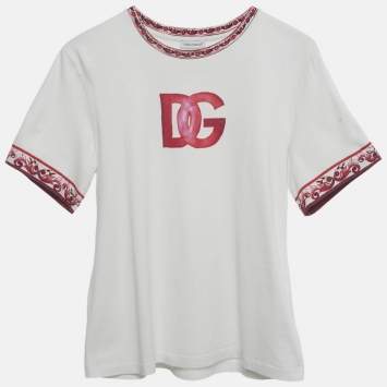 Pre Owned Dolce & Gabbana Kids White Majolica Print Cotton T-Shirt 12+ Years