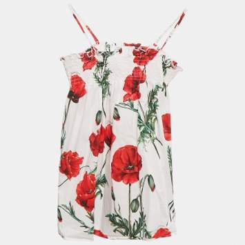 Pre Owned Dolce & Gabbana White Poppy Print Cotton Happy Garden Dress 5 Yrs 