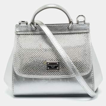 Pre Owned Dolce & Gabbana Silver Leather Miss Sicily Bambino Top Handle Bag