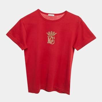 Pre Owned Dolce & Gabbana Kids Red Crown Logo Embroidered Cotton T-Shirt 9/10 Yrs 