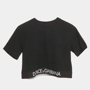 Pre Owned Dolce & Gabbana Kids Black Logo Hem Jersey T-Shirt 11/12 Yrs
