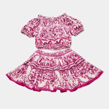 Pre Owned Dolce & Gabbana Kids Majolica Print Cotton Top & Skirt Set 5/4 Yrs 