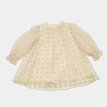Pre Owned Dolce & Gabbana Kids Beige Logo Embroidered Tulle Dress 6/9 Months 