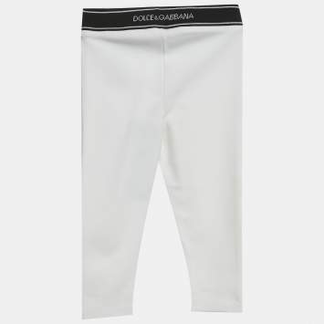 Pre Owned Dolce & Gabbana Kids White Logo Pattern Jersey Leggings 12-18M