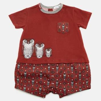 Pre Owned Dolce & Gabbana Kids Maroon Owl Print Cotton Romper 3-6 Months 