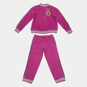 Pre Owned Dolce & Gabbana Kids Pink Logo Trim Cotton Jacket and Pants Set 6Yrs