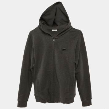 مملوكة مسبقًا Dolce & Gabbana Kids Grey Cotton Hooded Jacket Size 11/12 Yrs