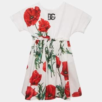 مملوكة مسبقًا Dolce & Gabbana Kids White/Red Poppy Print Cotton Happy Garden Dress 3Y 