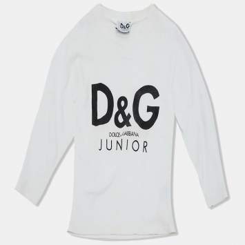 مملوكة مسبقًا D&G Junior White Logo Print Cotton Full Sleeve T-Shirt 5Y