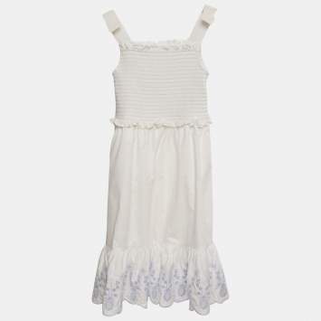 مملوكة مسبقًا فستان دولتشي وغابانا أبيض قطني مطرز 6-7 سنوات
