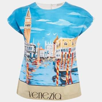 مملوكة مسبقًا Dolce & Gabbana Blue Venezia Printed Cotton Top 8 Years