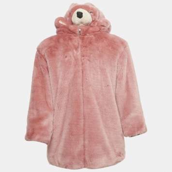 Pre Owned Dolce & Gabbana Pink Faux Fur Teddy bear Hoodie 7/8 Years