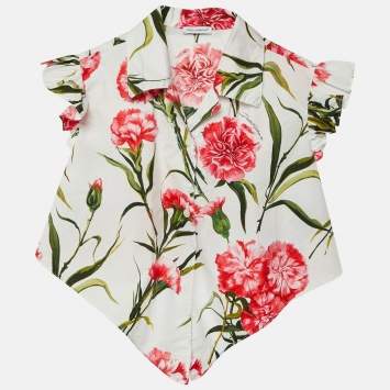 مملوكة مسبقًا Dolce & Gabbana Kids White Floral Print Cotton Tie Detail Top 6 Yrs 