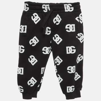 Pre Owned طقم قطن دولشي & غابانا للأطفال أبيض/أسود مطبوع عليه الشعار 2 سنة