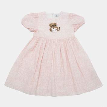 مملوكة مسبقًا Dolce & Gabbana Kids Pink Logo Print Cotton Dress 18-14M