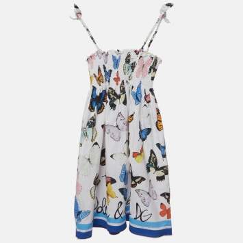 مملوكة مسبقًا Dolce & Gabbana Kids White Butterfly Print Cotton Flared Dress 9/10 Yrs