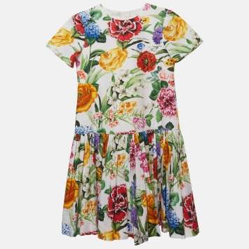 Pre Owned Dolce & Gabbana Kids White Floral Print Flared Dress 9/10 Yrs