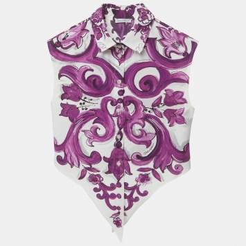 Pre Owned Dolce & Gabbana Kids White Majolica Print Cotton Top & Skirt Set 9/10 Yrs