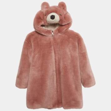 Pre Owned Dolce & Gabbana Kids Pink Faux Fur Teddy Bear Hoodie 5Yrs