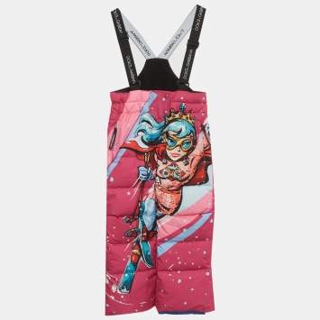 Pre Owned Dolce & Gabbana Pink Superhero Printed Synthetic Ski Pants 6Yrs