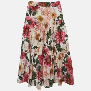 مملوكة مسبقًا تنورة دولتشي آند غابانا طويلة قطن بطبعة زهور وردية 7/8 سنوات