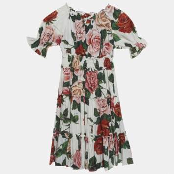 Pre Owned Dolce & Gabbana Multicolour Floral Print Cotton Tiered Dress 7-8 Yrs