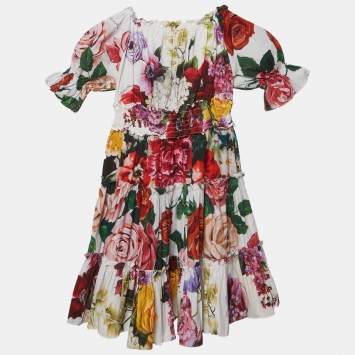 Pre Owned Dolce & Gabbana Multicolour Floral Print Cotton Tiered Dress 4 Yrs