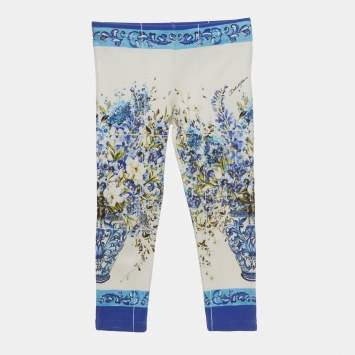 مملوكة مسبقًا Dolce & Gabbana Kids Blue/White Floral Print Jersey Leggings 3Yrs