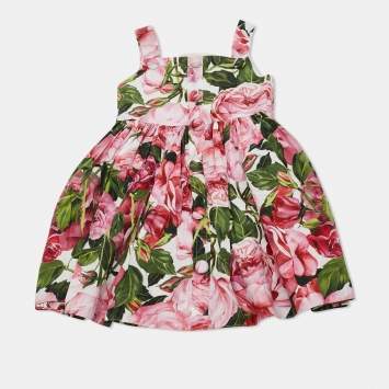 Pre Owned Dolce & Gabbana Kids Pink Rose Print Poplin Dress 3Yrs