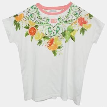 Pre Owned Dolce & Gabbana White Lemon Print Jersey Crew Neck T-Shirt 12+ Yrs