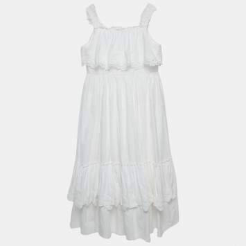 Pre Owned Dolce & Gabbana White Cotton Lace Trimmed Dress (11-12 Yrs)