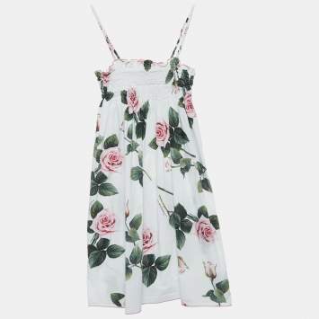 Pre Owned Dolce & Gabbana White Floral Printed Cotton Poplin Dress (11-12 Yrs)