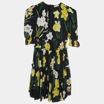 Pre Owned Dolce & Gabbana Black Floral Printed Silk Chiffon Dress (9-10 Yrs)