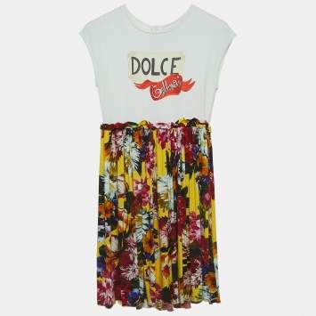 Pre Owned Dolce & Gabbana White/Multicolor Printed Jersey Dress (11-12 Yrs)