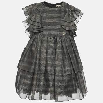 Pre Owned Elie Saab Kids Black Lurex Mesh Flared Dress 6 Yrs
