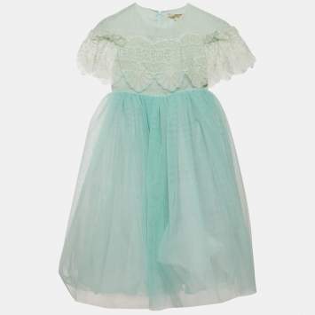 Pre Owned Elie Saab Kids Mint Green Lurex Lace Trim Tulle Dress 8Yrs