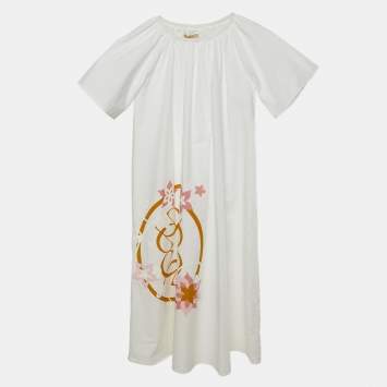 Pre Owned Elie Saab Junior White Floral Print Cotton Maxi Dress Size 10 Yrs