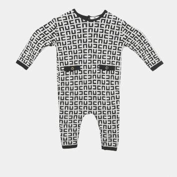 Pre Owned Elisabetta Franchi Black/White Monogram Knit Sleepsuit 6M