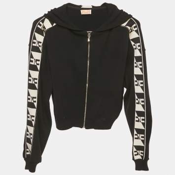 Pre Owned Elisabetta Franchi Kids Black Logo Band Rib Knit Zip-Up Hoodie 12/15 Yrs
