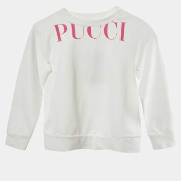 Pre Owned Emilio Pucci White Logo Printed Cotton Knit Sweatshirt 4 yrs