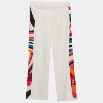 Pre Owned Emilio Pucci White Jersey Iris Print Straight Joggers 12 Yrs 