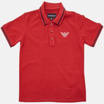 Pre Owned Emporio Armani Kids Red Eagle Logo Print Cotton Pique Polo T-Shirt 6 yrs 
