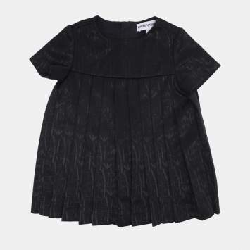 Pre Owned Emporio Armani Black Jersey Pleated Dress 9M