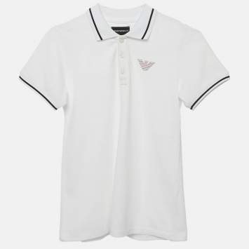 Pre Owned Emporio Armani Kids White Cotton Pique Polo T-Shirt 10 Yrs 