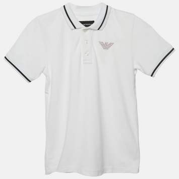 Pre Owned Emporio Armani Kids White Eagle Logo Print Cotton Pique Polo T-Shirt 6 Yrs 