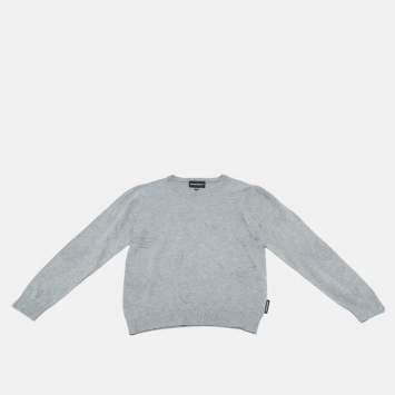 Pre Owned Emporio Armani Kids Grey Monogram Knit Crewneck Sweater 10 Yrs 