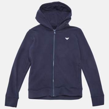 Pre Owned Emporio Armani Kids Navy Blue Cotton Jersey Hooded Jacket 12 Yrs 