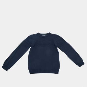 Pre Owned Emporio Armani Kids Navy Blue Logo Intarsia Knit Sweater 10 Yrs